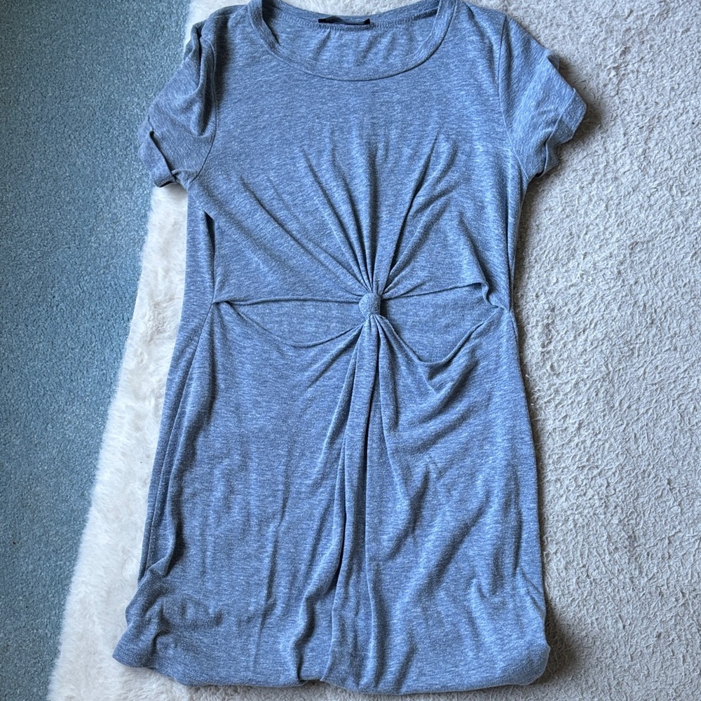 Knot-Front Heather Blue T-Shirt Dress